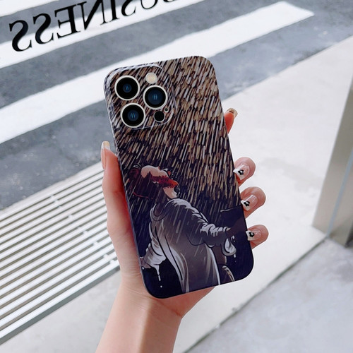 Precise Hole Oil Painting Pattern PC Phone Casefor iPhone 13 Pro Max - Rain