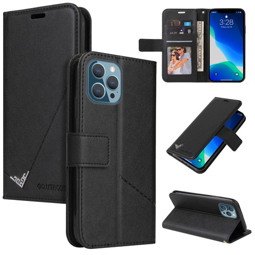 GQUTROBE Right Angle Leather Phone Case for iPhone 13 Pro - Black