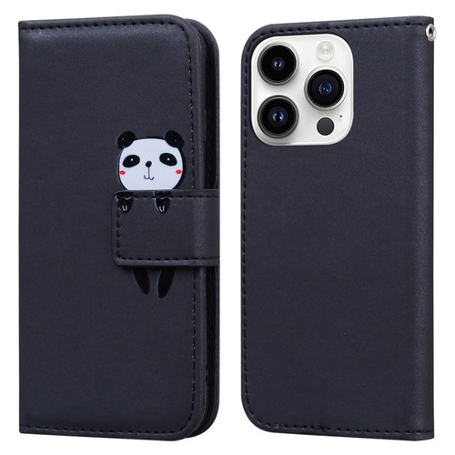 Cartoon Buckle Horizontal Flip Leather Phone Case for iPhone 13 Pro - Black