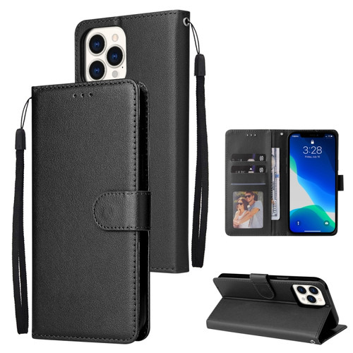 Multifunctional Horizontal Flip Leather Case, with Three Card Slot & Holder & Photo Frame & Lanyard for iPhone 13 Pro - Black