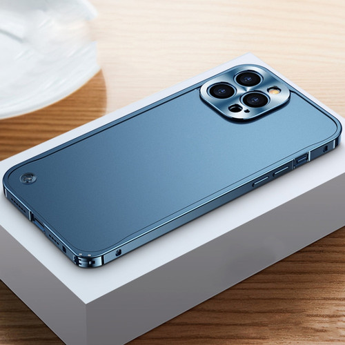 Metal Frame Frosted Case for iPhone 13 Pro - Blue