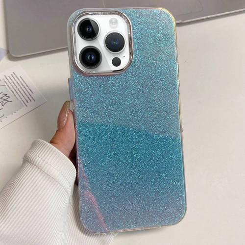 Electroplated Frame IMD Glitter Powder Phone Case for iPhone 13 Pro - Silver Blue