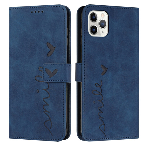 Skin Feel Heart Pattern Leather Phone Case for iPhone 13 Pro - Blue