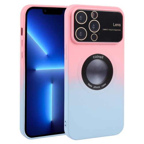 Gradient Silicone Shockproof Magsafe Phone Case with Lens Film for iPhone 13 Pro - Pink Blue