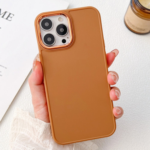 Electroplated Grooved Skin Fee Phone Case for iPhone 13 Pro - Brown