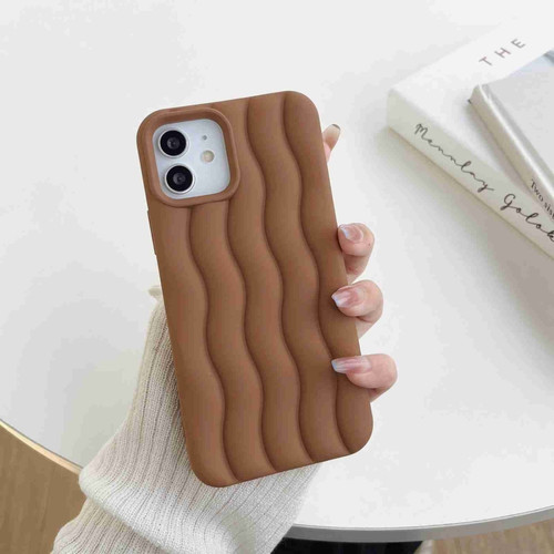 Skin Feel 3D Water Wave Texture Phone Case for iPhone 13 Pro - Brown