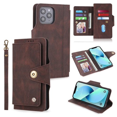 POLA 9 Card-slot Oil Side Leather Phone Case for iPhone 13 Pro - Brown