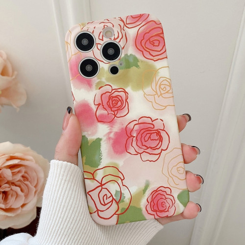 Water Sticker Flower Pattern PC Phone Case for iPhone 13 Pro - Rose