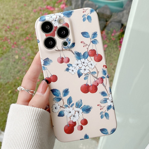 Water Sticker Flower Pattern PC Phone Case for iPhone 13 Pro - Cherry