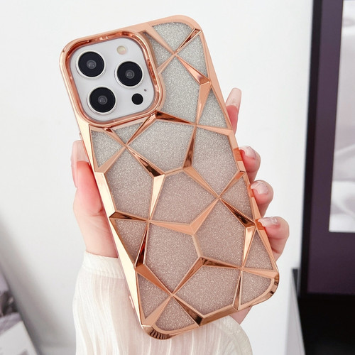 Gradient Glitter Water Cube Electroplating TPU Phone Case for iPhone 13 Pro - Rose Gold