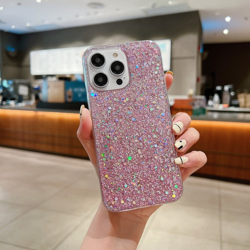 Glitter Sequins Epoxy TPU Phone Case for iPhone 13 Pro - Pink