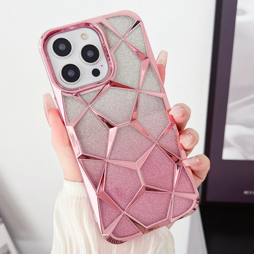 Gradient Glitter Water Cube Electroplating TPU Phone Case for iPhone 13 Pro - Pink