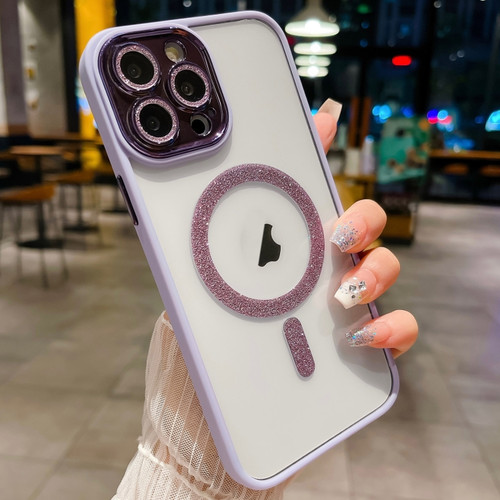 MagSafe Gradient Color Glitter TPU + Acrylic Phone Case with Lens Film for iPhone 13 Pro - Light Purple