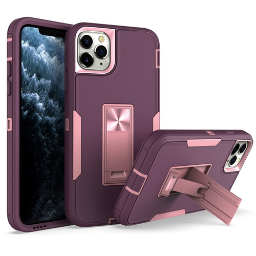 Magnetic Holder Phone Case for iPhone 13 Pro - Purple Red + Rose Gold