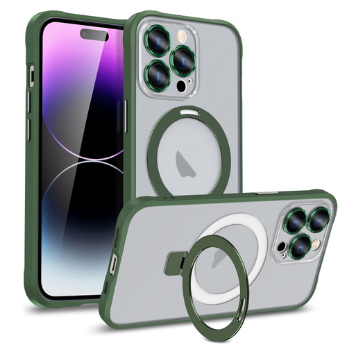 Metal Eyes Series MagSafe Magnetic Holder Phone Case for iPhone 13 Pro - Green