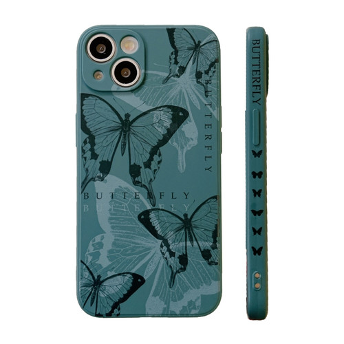 Side Pattern Magic TPU Phone Case for iPhone 13 Pro - Green Butterflies