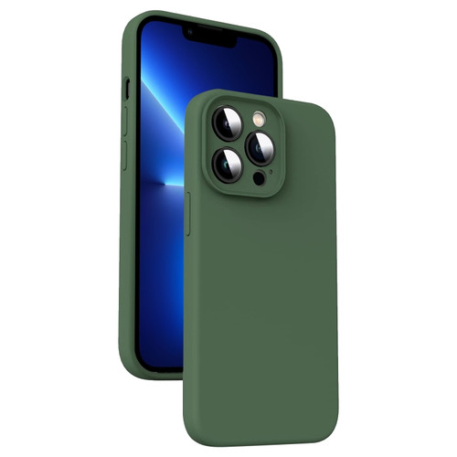 Microfiber Liquid Silicone Shockproof Phone Case for iPhone 13 Pro - Dark Green