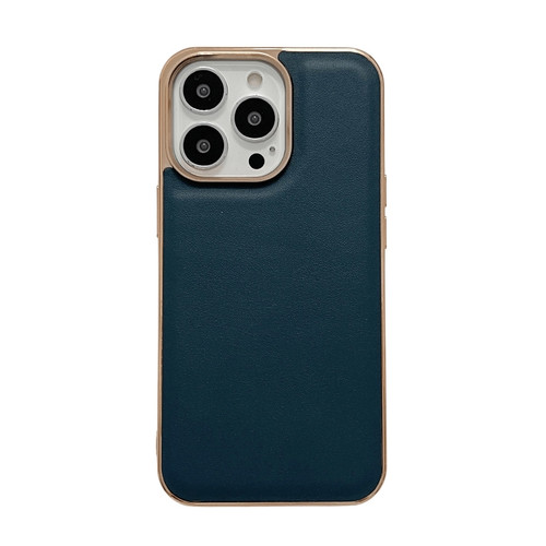 Genuine Leather Xiaoya Series Nano Electroplating Phone Case for iPhone 13 Pro - Dark Green