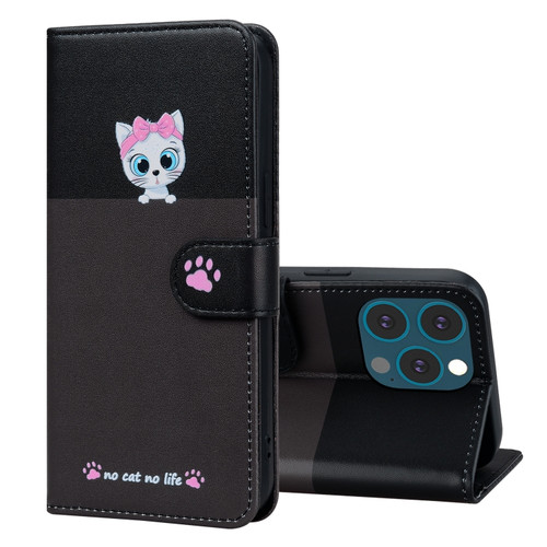 Cute Pet Series Color Block Buckle Leather Phone Case for iPhone 13 Pro - Dark Grey