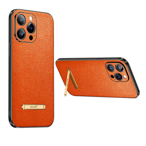 SULADA Invisible Bracket Leather Back Cover Phone Case for iPhone 13 Pro - Orange