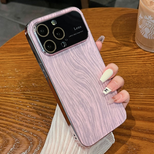 Wood Grain Large Window Electroplated + Acrylic Phone Case for iPhone 13 Pro - Pink