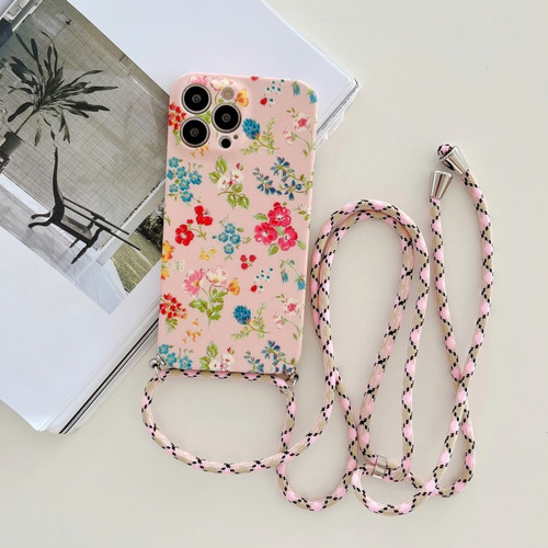 Lanyard Small Floral TPU Phone Case for iPhone 13 Pro - Pink