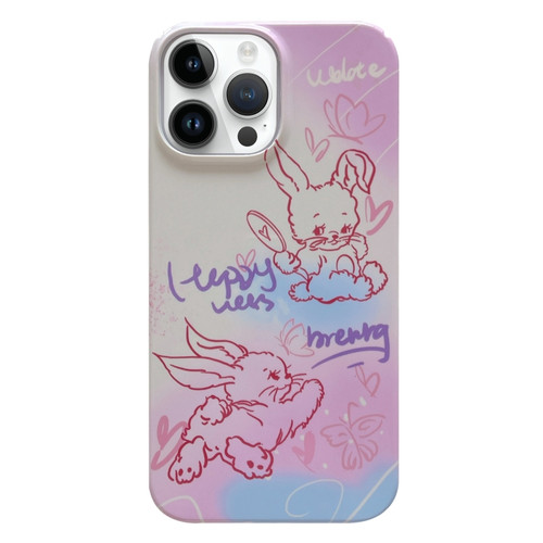 Painted Pattern PC Phone Case for iPhone 13 Pro - Pink Line Bunny