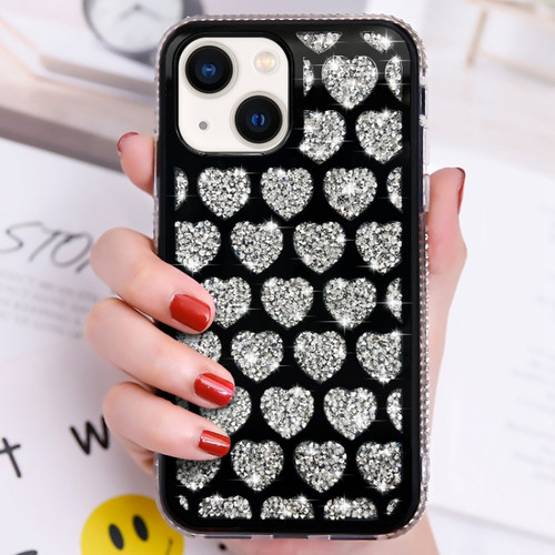 Love Hearts Diamond Mirror TPU Phone Case for iPhone 13 - Black