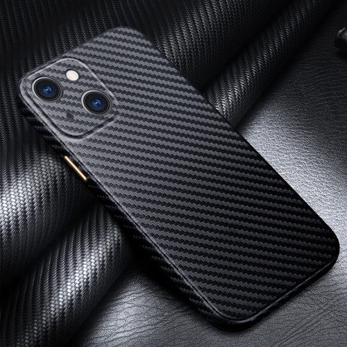 R-JUST Carbon Fiber Leather Texture All-inclusive Shockproof Back Cover Case for iPhone 13 - Black