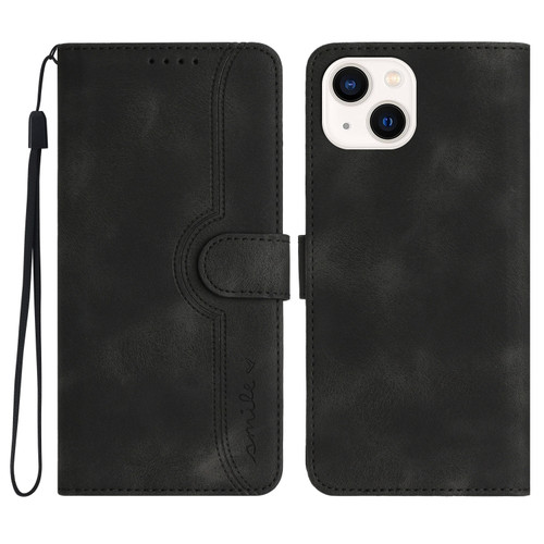 Heart Pattern Skin Feel Leather Phone Case for iPhone 13 - Black