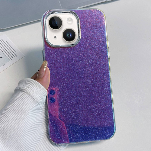 Electroplated Frame IMD Glitter Powder Phone Case for iPhone 13 - Blue