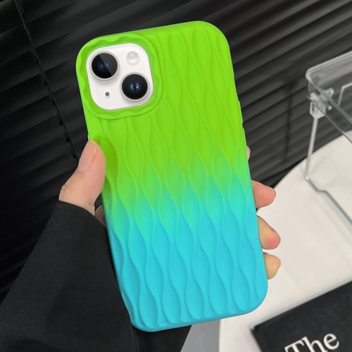 Water Ripple Texture Gradient Color TPU Phone Case for iPhone 13 - Green-Blue