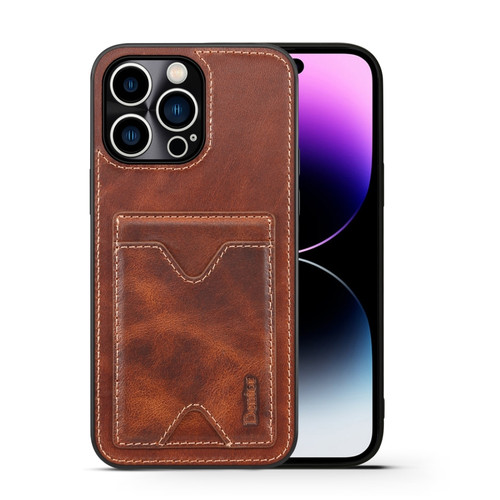 Denior Retro Back Cover Card Slot Phone Case for iPhone 13 - Brown