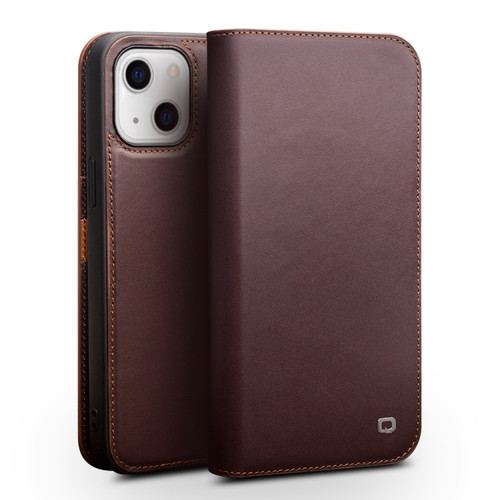 QIALINO Business Horizontal Flip Leather Case with Holder & Card Slots & Wallet for iPhone 13 - Brown