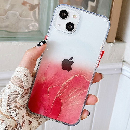 Marble Pattern Glittery Powder Shockproof TPU + Acrylic Protective Case with Detachable Buttons for iPhone 13 - Red