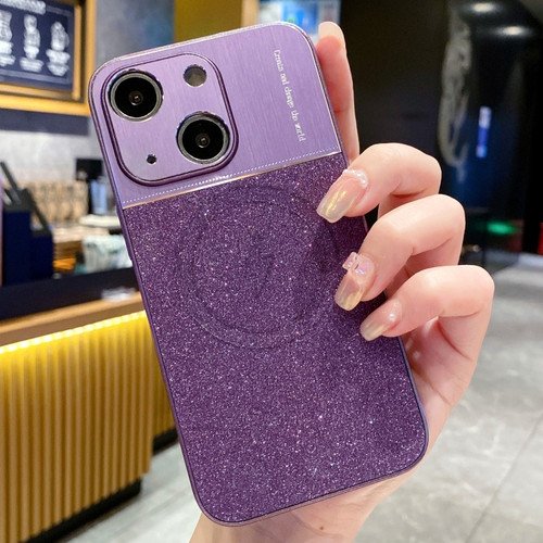 Magsafe Magnetic Metallic Glitter Powder Shockproof Phone Case for iPhone 13 - Purple