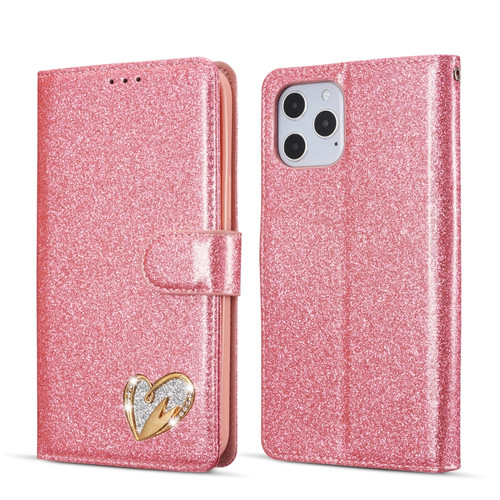 Glitter Powder Love Leather Phone Case for iPhone 13 - Rose Red