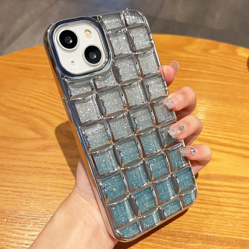 3D Grid Glitter Paper Phone Case for iPhone 13 - Silver