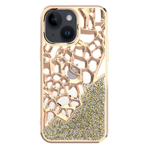 Diamond Style Hollow Heat Dissipation Electroplated TPU Phone Case for iPhone 13 - Gold