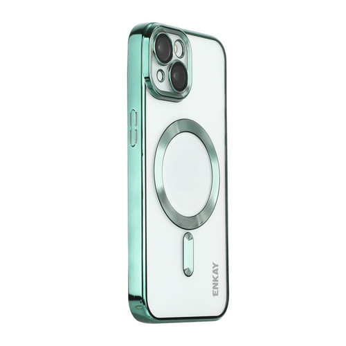 ENKAY Electroplated MagSafe Shockproof TPU Phone Case with Lens Film for iPhone 13 - Green