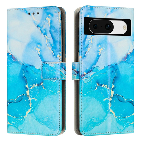 Painted Marble Pattern Leather Phone Case for Google Pixel 8 - Blue Green