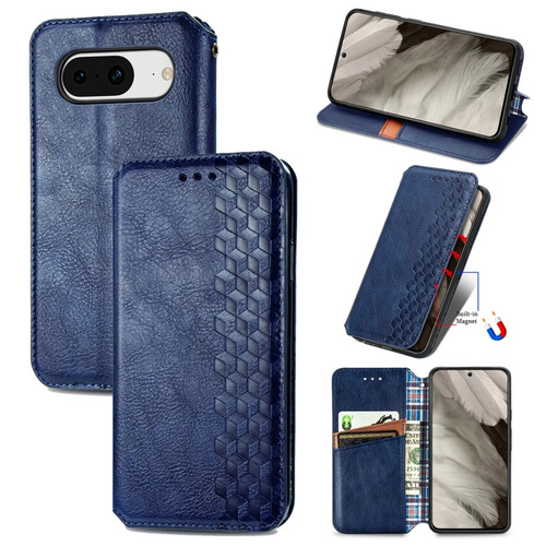 Cubic Grid Pressed Magnetic Leather Phone Case for Google Pixel 8 - Blue