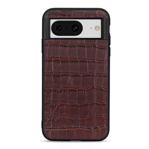 Crocodile Texture Genuine Leather Phone Case for Google Pixel 8 - Brown