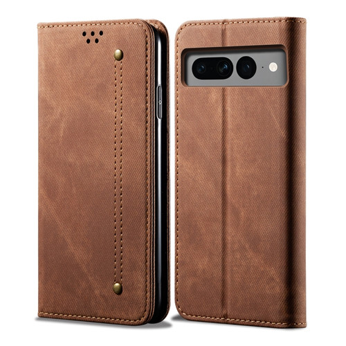 Denim Texture Casual Style Horizontal Flip Leather Case for Google Pixel 8 - Brown