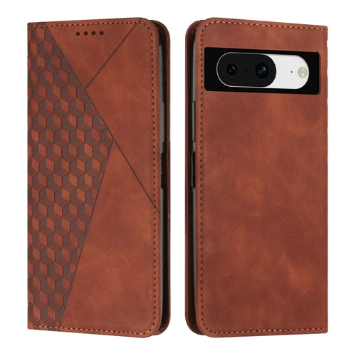 Diamond Pattern Skin Feel Magnetic Leather Phone Case for Google Pixel 8 - Brown