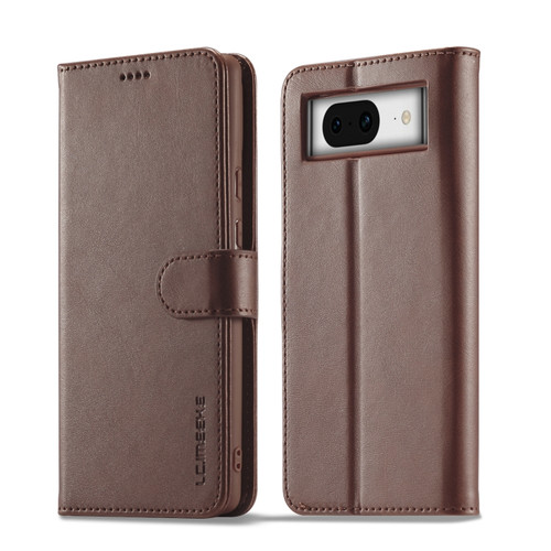 LC.IMEEKE Calf Texture Horizontal Flip Leather Phone Case for Google Pixel 8 - Brown