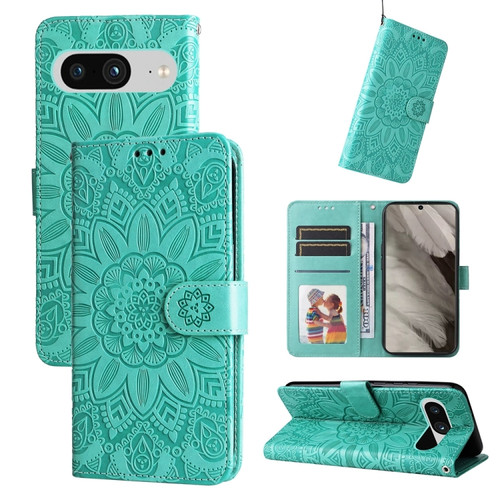 Embossed Sunflower Leather Phone Case for Google Pixel 8 - Green