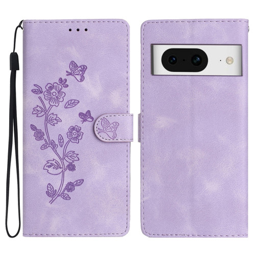 Flower Butterfly Embossing Pattern Leather Phone Case for Google Pixel 8 - Purple
