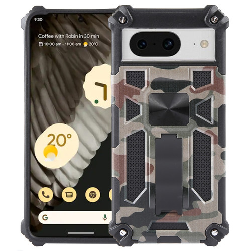 Camouflage Armor Kickstand TPU + PC Magnetic Phone Case for Google Pixel 8 - Army Green