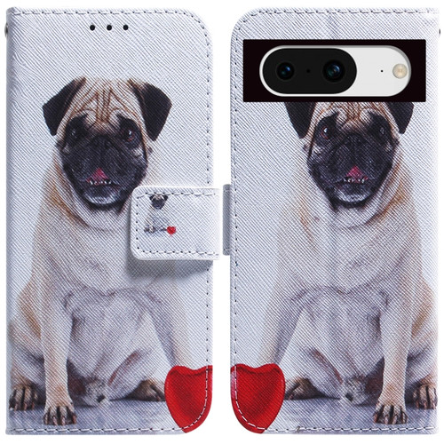 Coloured Drawing Flip Leather Phone Case for Google Pixel 8 - Pug